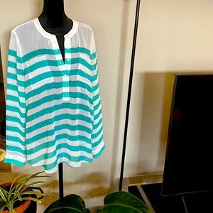 Refresh your wardrobe with this spicy aqua and white striped top from Old Navy!